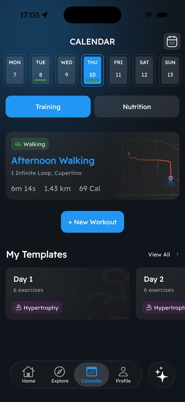 Bravel Calendar screen
