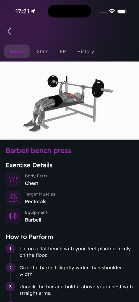 Bravel Exercise library screen